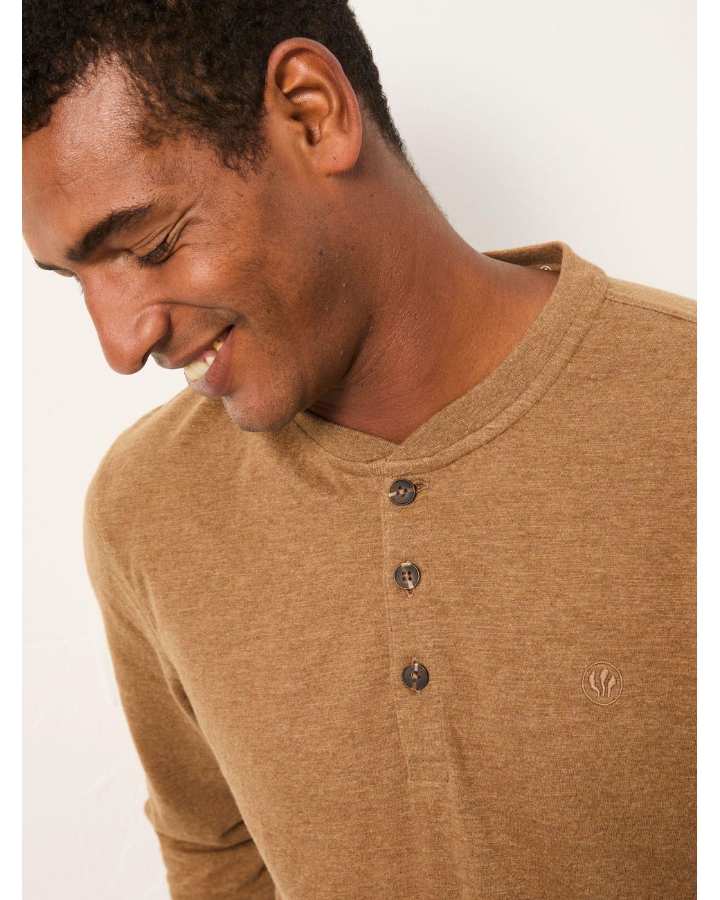 FatFace Blue Henley Long Sleeve Woodside Slub for men