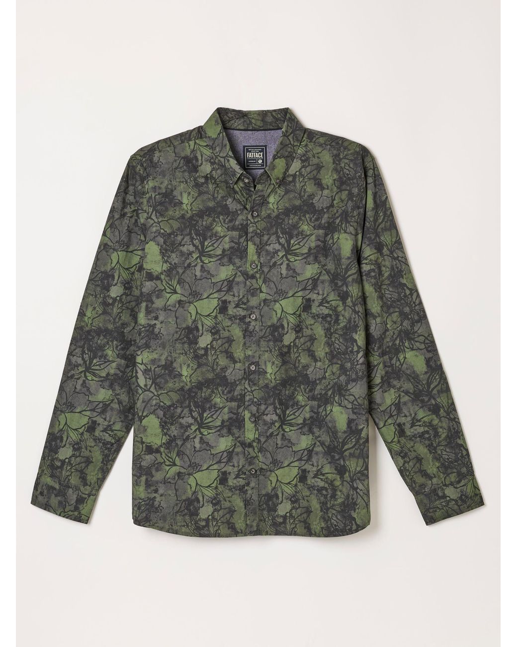 FatFace Green Long Sleeve Painted Floral Print Shirt for men
