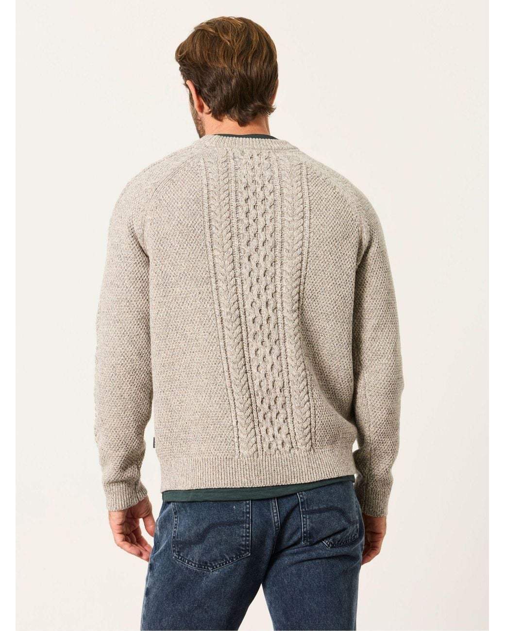 FatFace Natural Penton Knitted Cable Crew Jumper for men