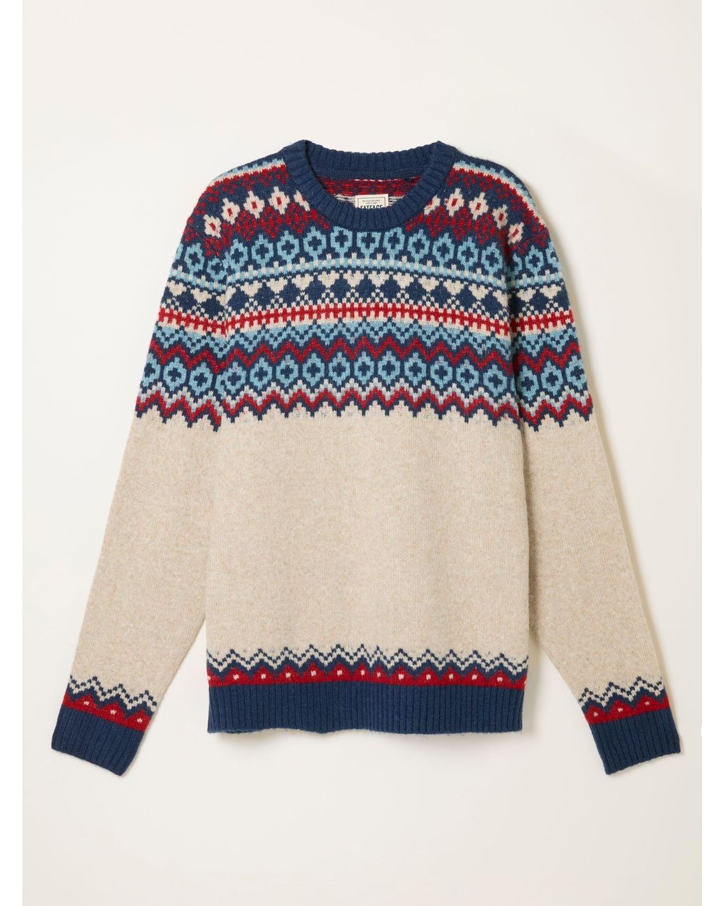 FatFace Natural Hudson Knitted Fairisle Crew Jumper for men