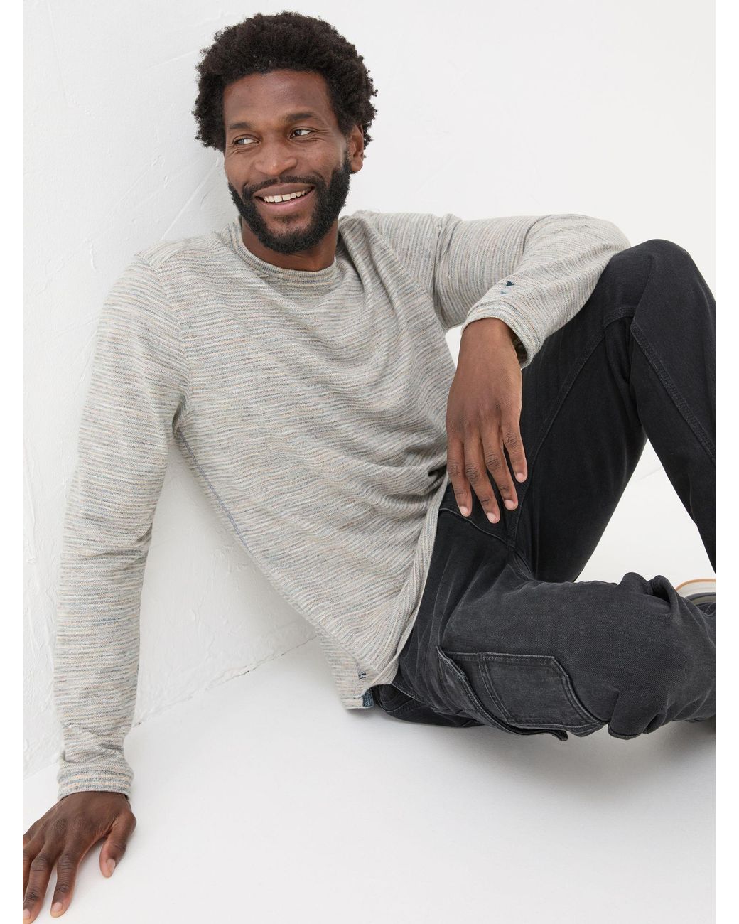 FatFace Gray Dark Skies Long Sleeve Crew T-Shirt for men