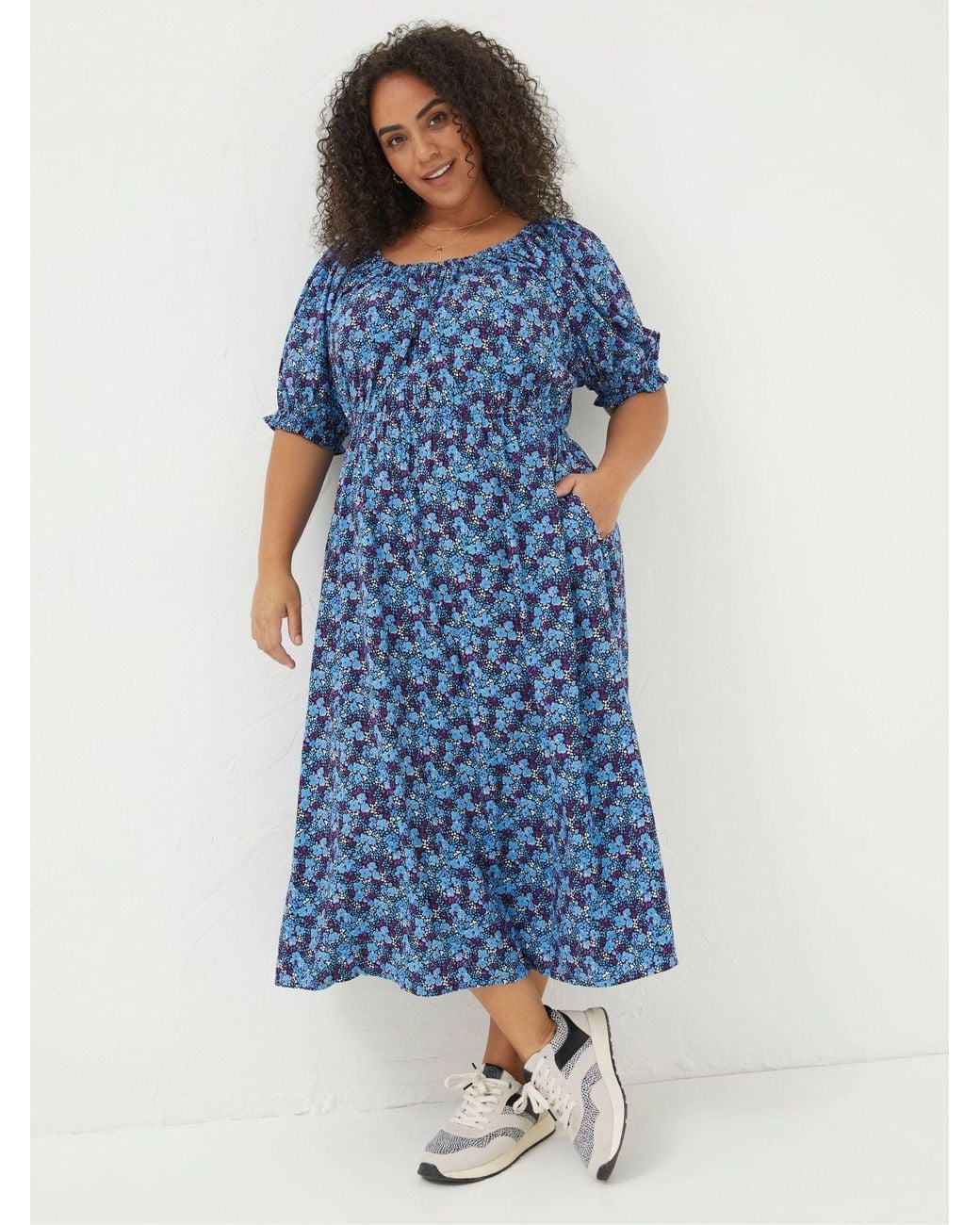 FatFace Blue Ink Floral Midi Dress