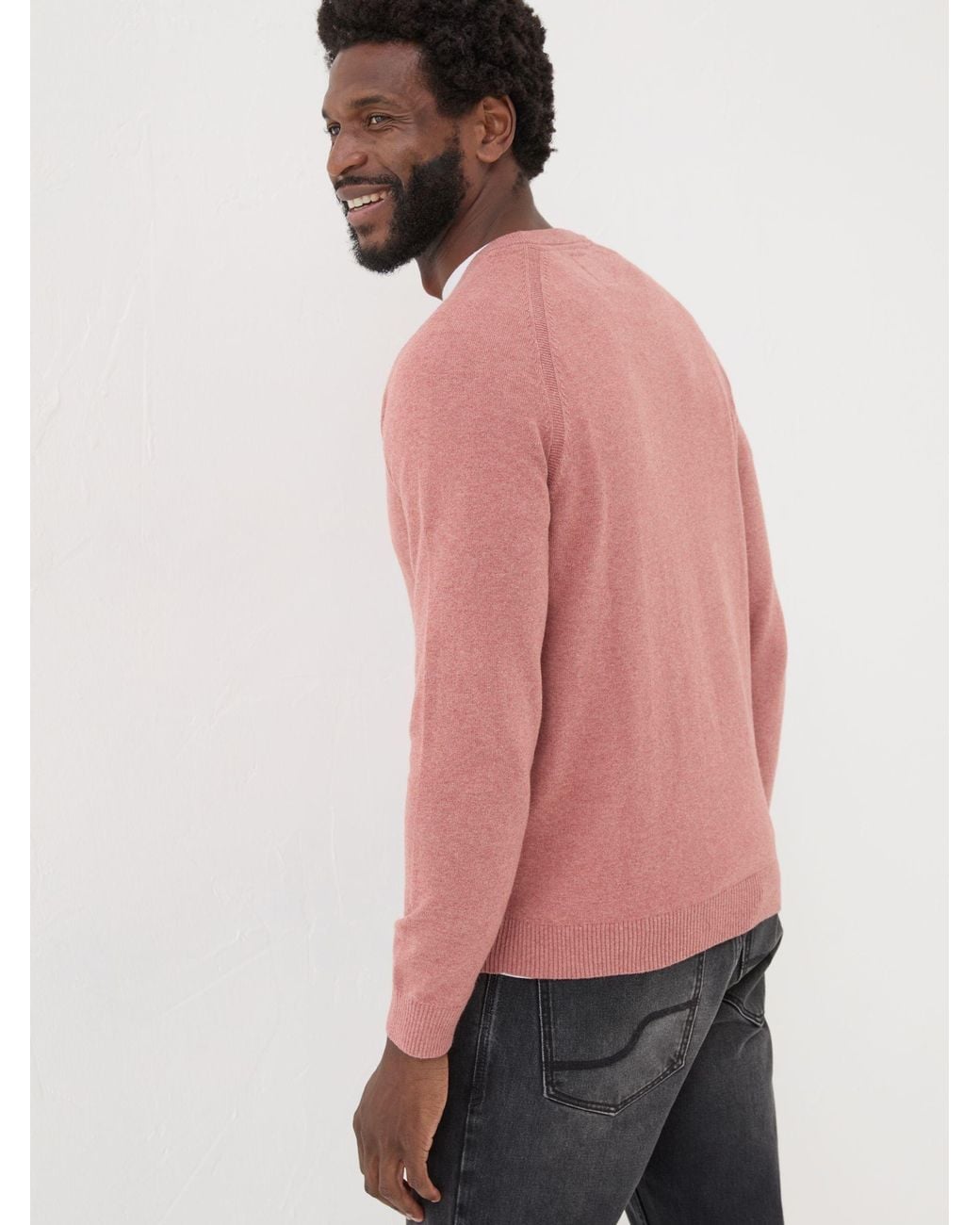 FatFace Red Rye Fine Gauge Knitted Crew Neck Jumper for men
