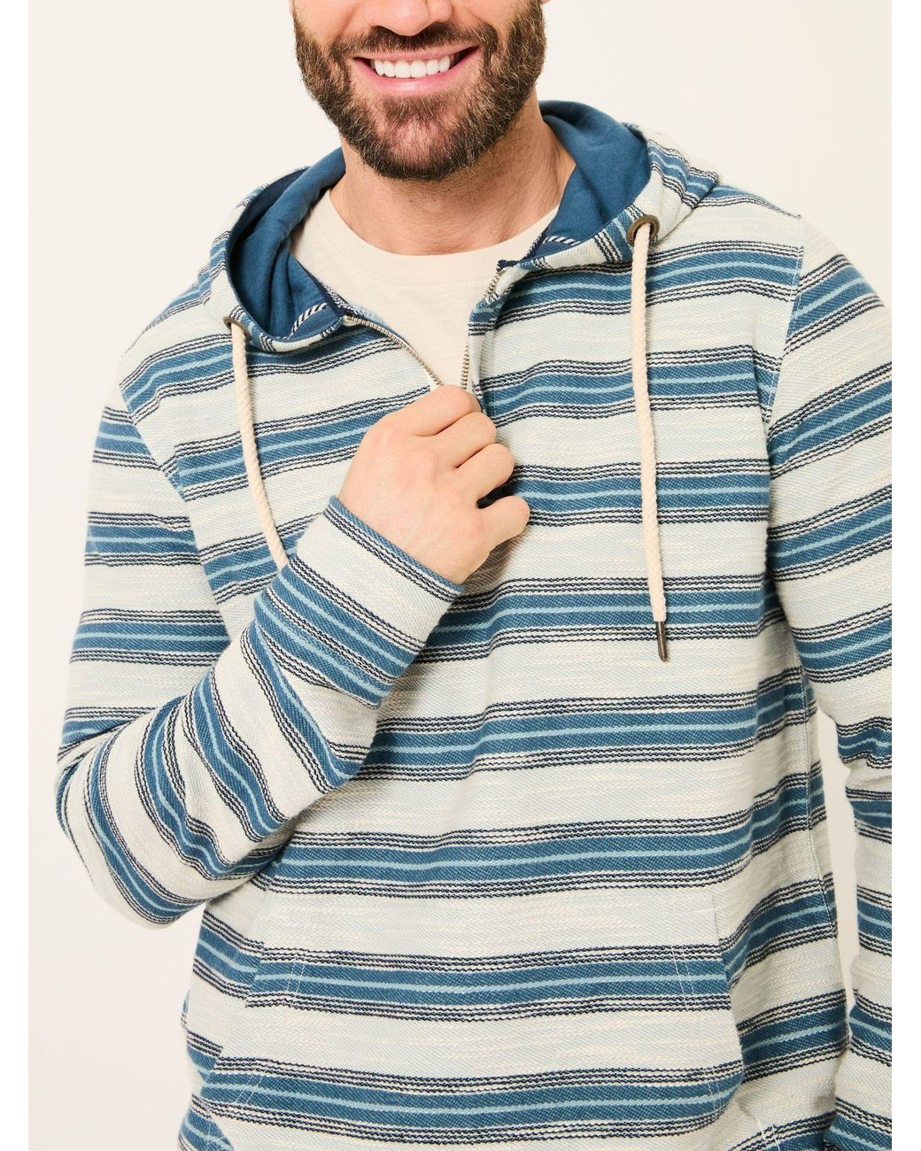 FatFace Gray Trescowe Stripe Half Zip Sweat for men