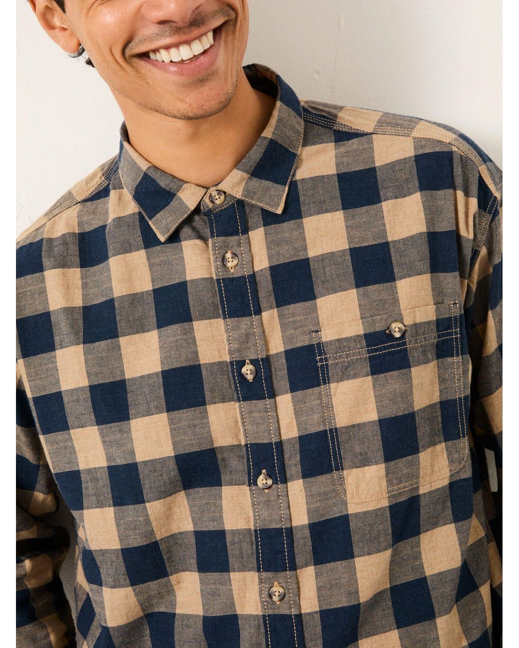 FatFace Blue Long Sleeve Relaxed Buffalo Check Shirt for men