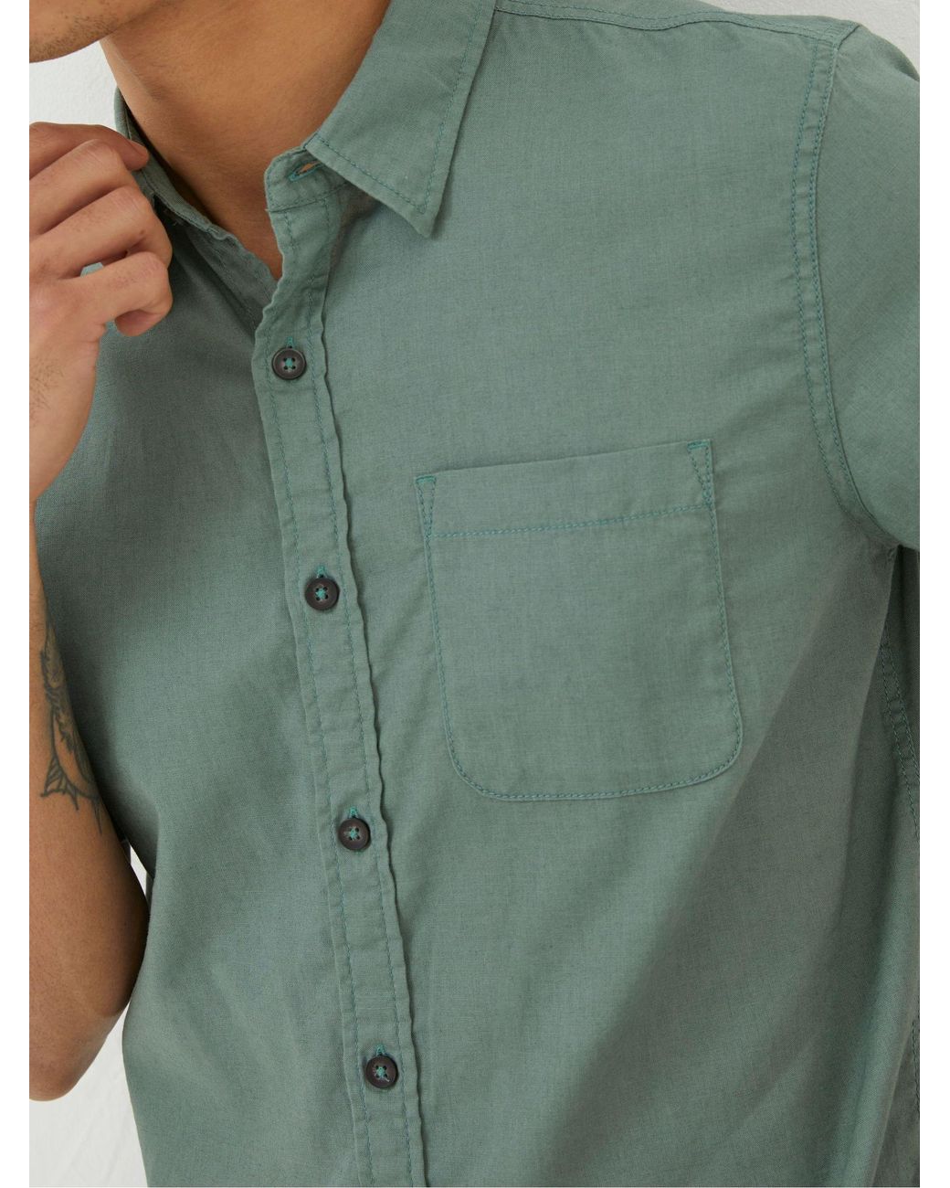 FatFace Green Bugle Linen Cotton Shirt for men