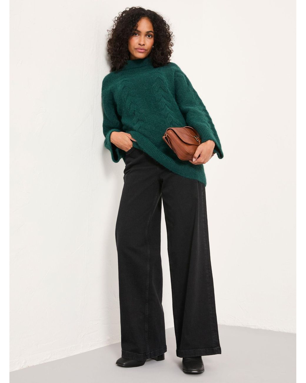 FatFace Green Celia Knitted Roll Neck Jumper