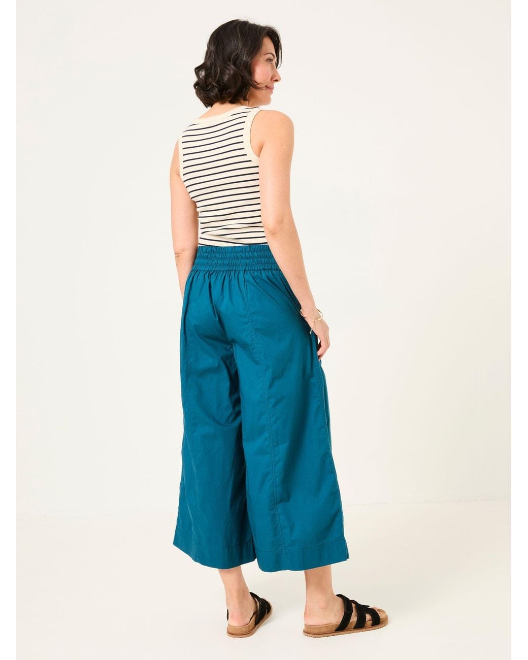 FatFace Blue Aubrey Wide Leg Crop Trouser