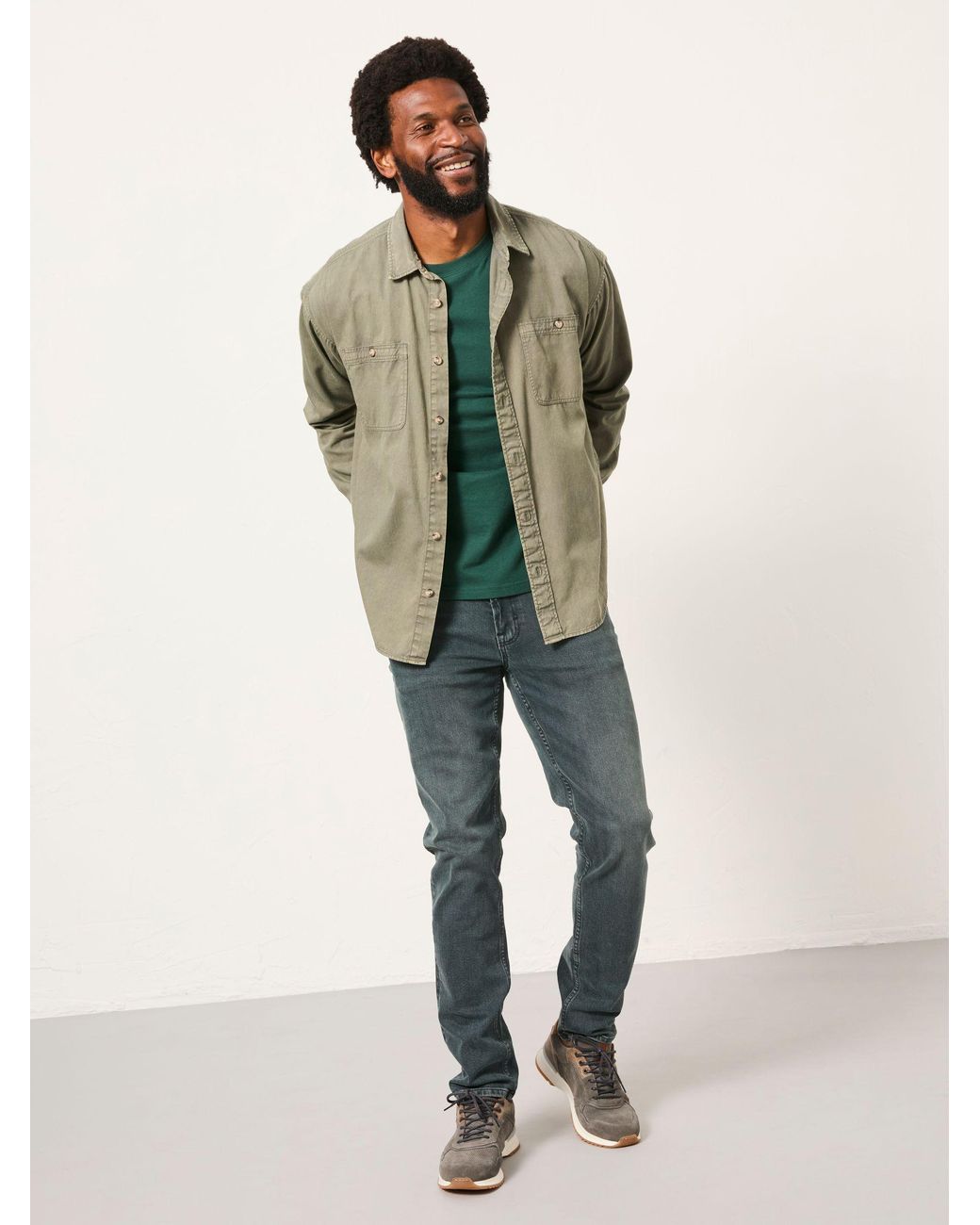 FatFace Green Long Sleeve Relaxed Fit Garment Dye Utility Shirt for men