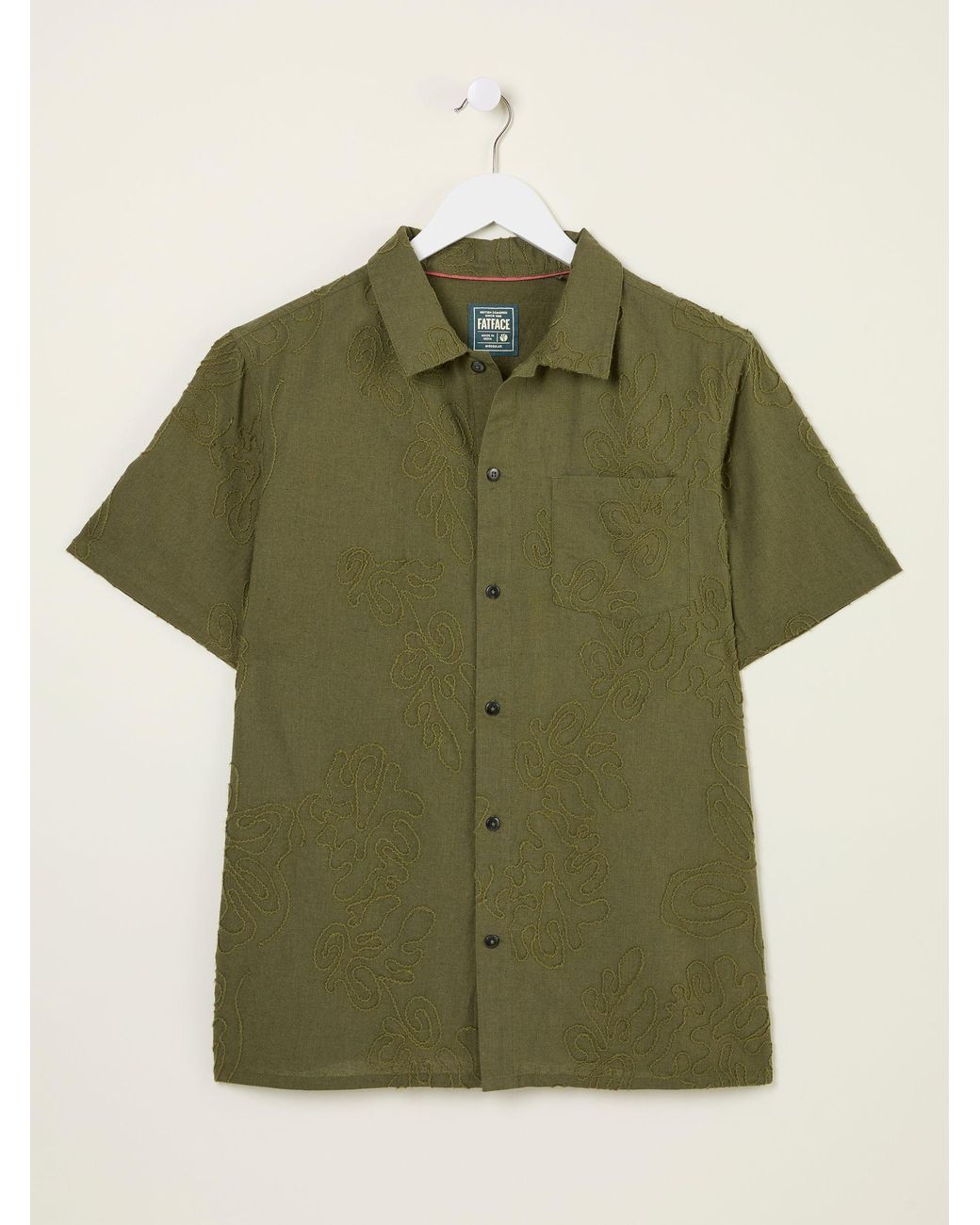 FatFace Blue Short Sleeve Swirl Embroidered Shirt for men