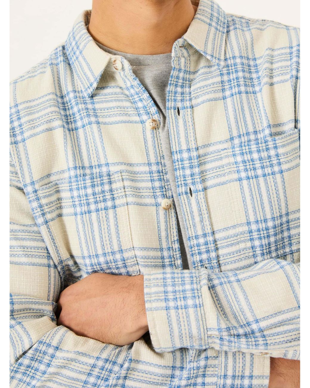 FatFace White Long Sleeve Hove Check Shirt for men