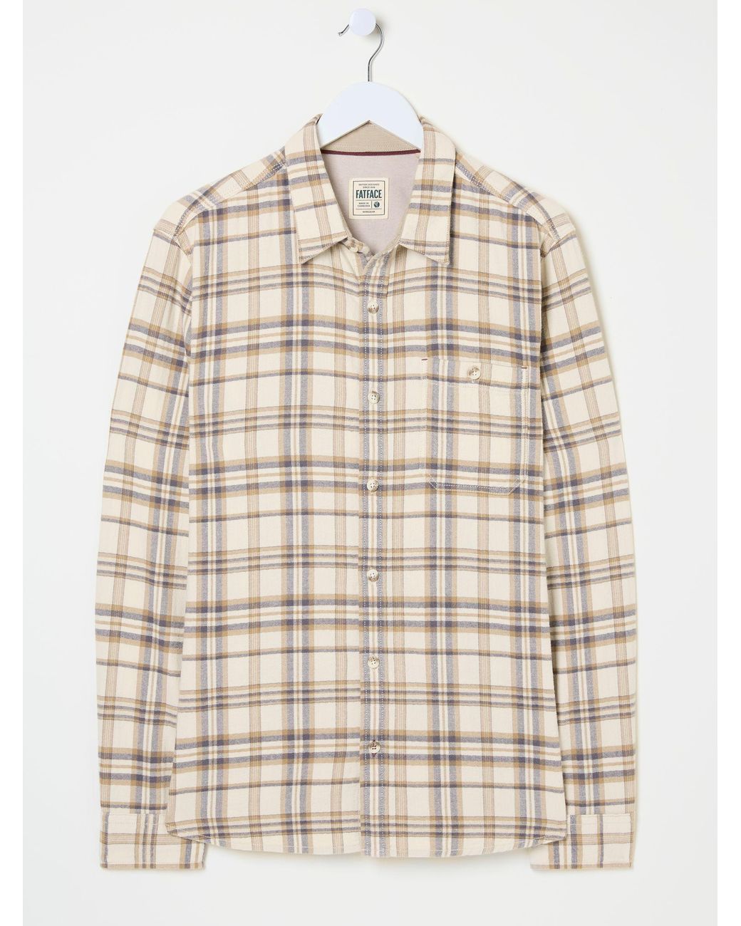 FatFace Natural Long Sleeve Trent Check Shirt for men