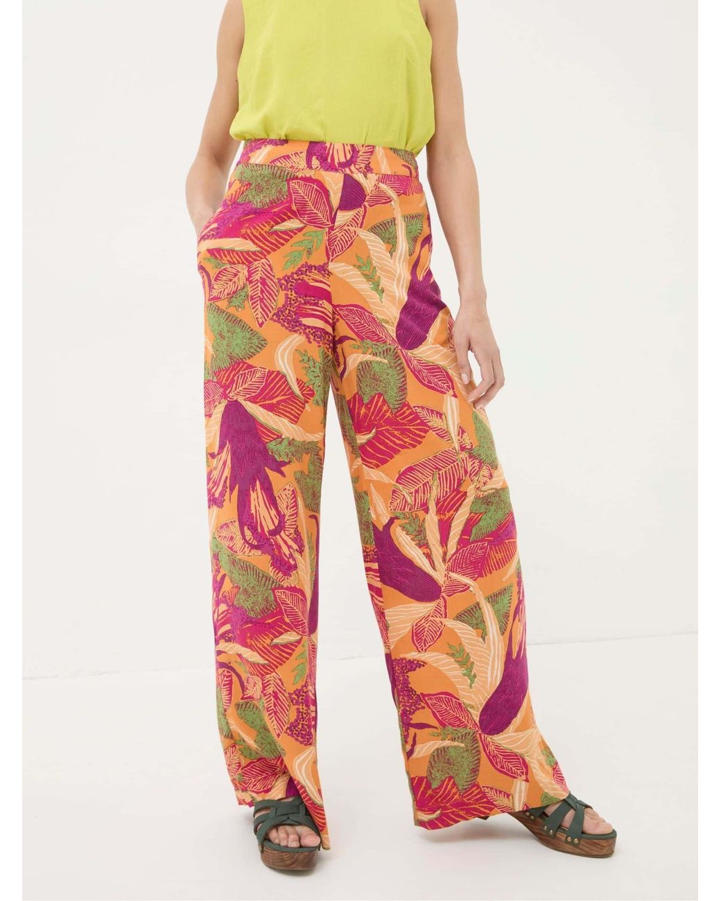 FatFace Red Falon Tropical Floral Wide Leg Trousers