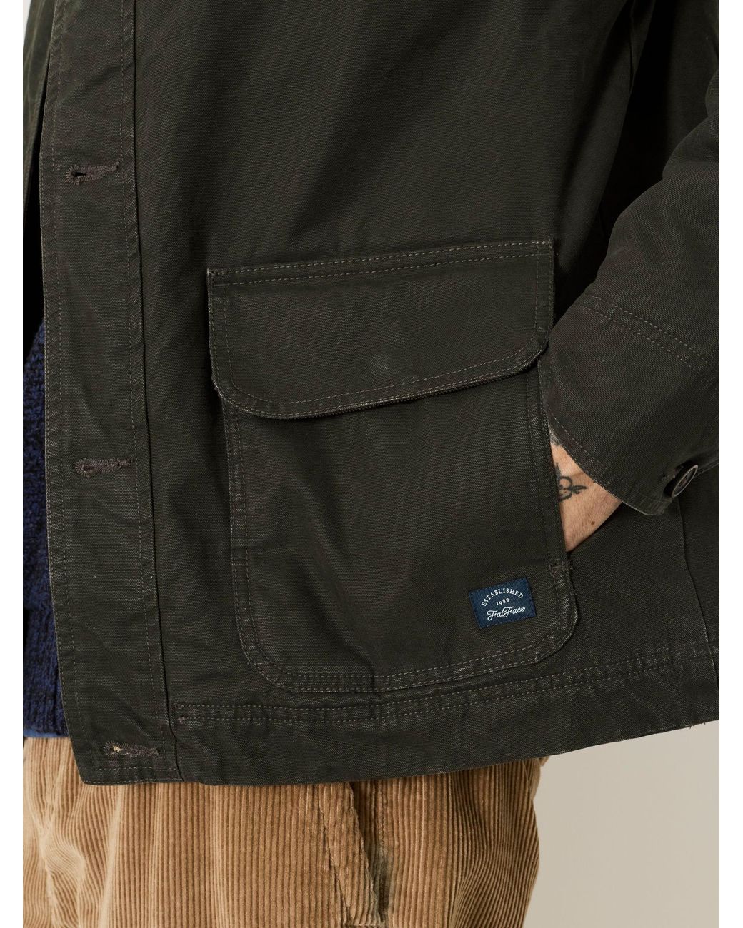 FatFace Green Canvas Barn Jacket for men