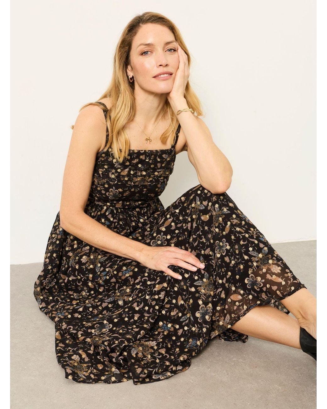 FatFace Black Mischa Metallic Spot Dress