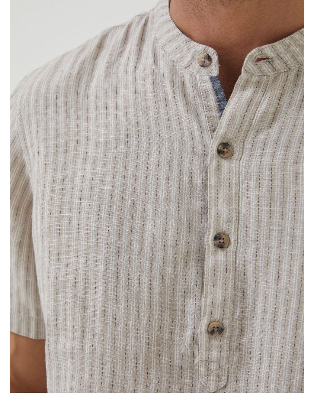 FatFace Gray Stripe Pop Over Linen Shirt for men