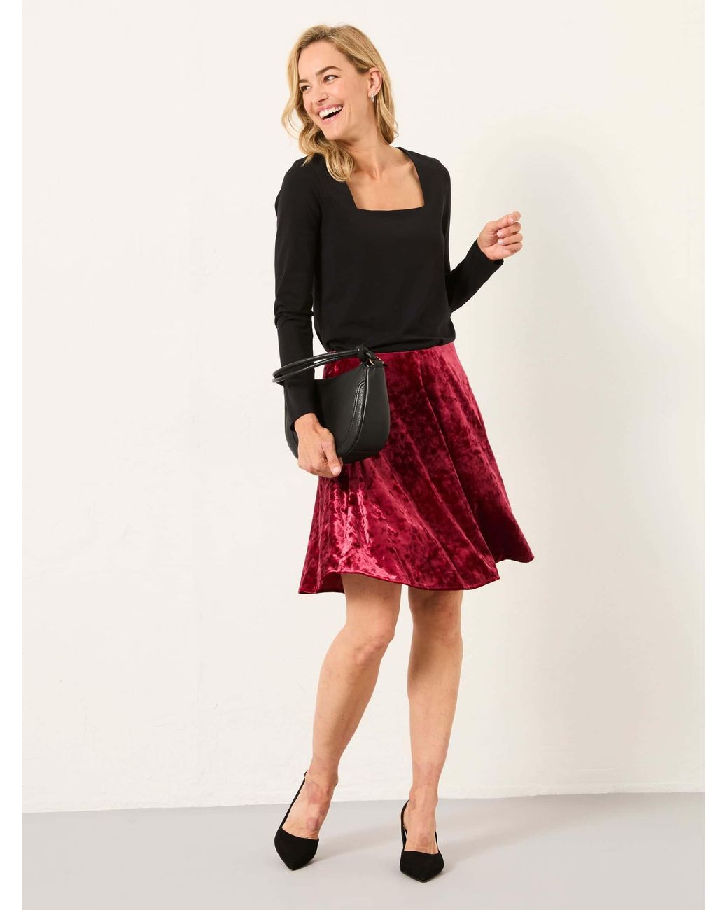 FatFace Red Fatface Jess Velvet Skirt