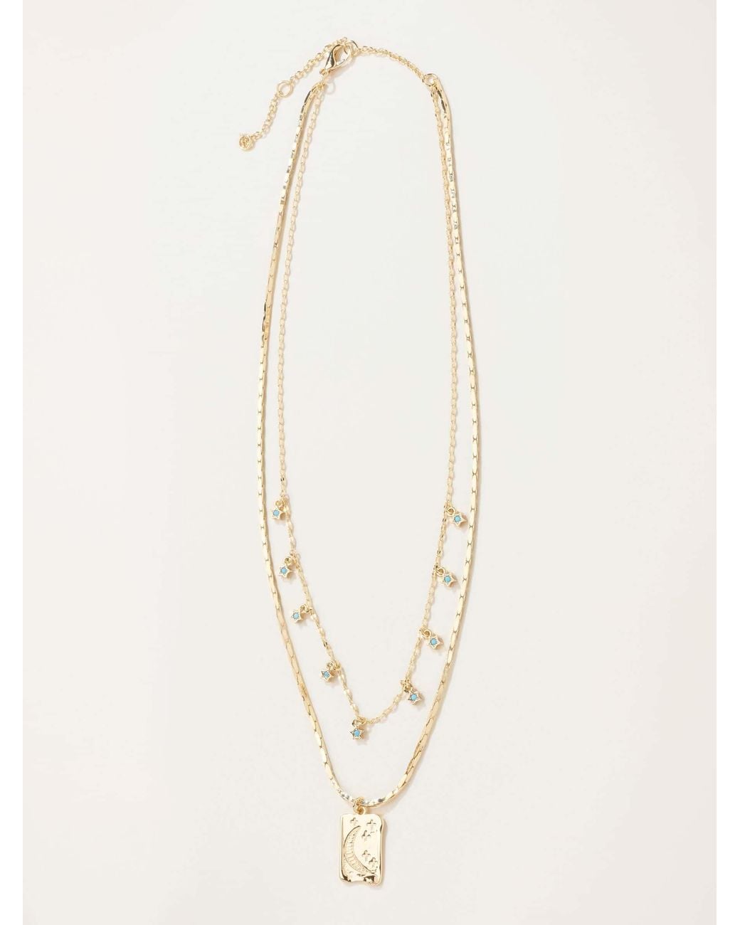 FatFace Natural Layered Moon Star Necklace