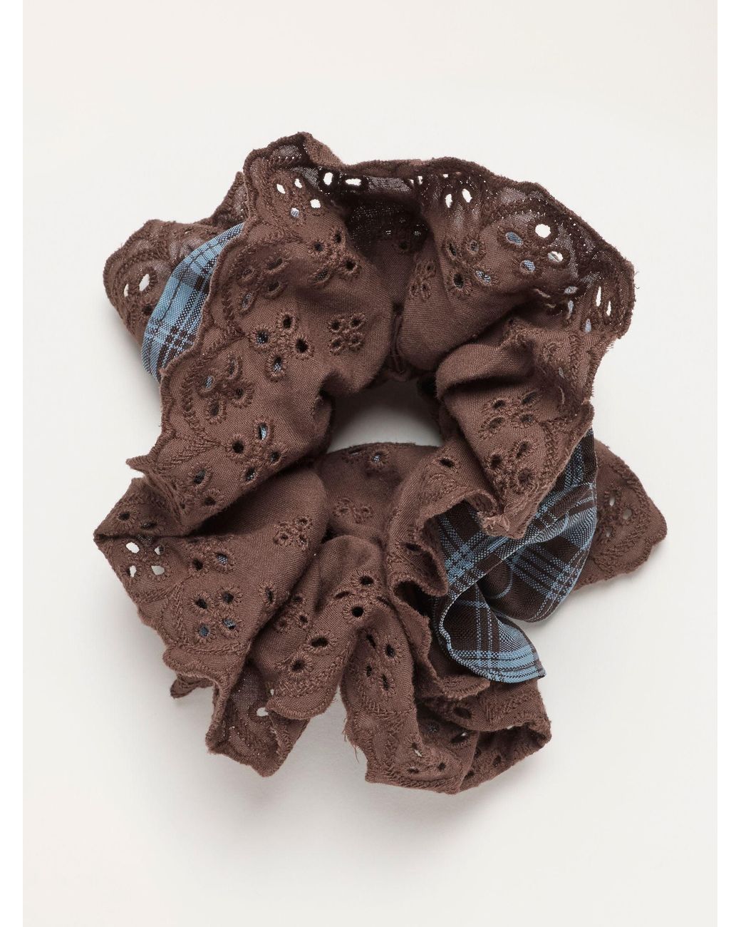 FatFace Brown Fatface Check Frill Scrunchie