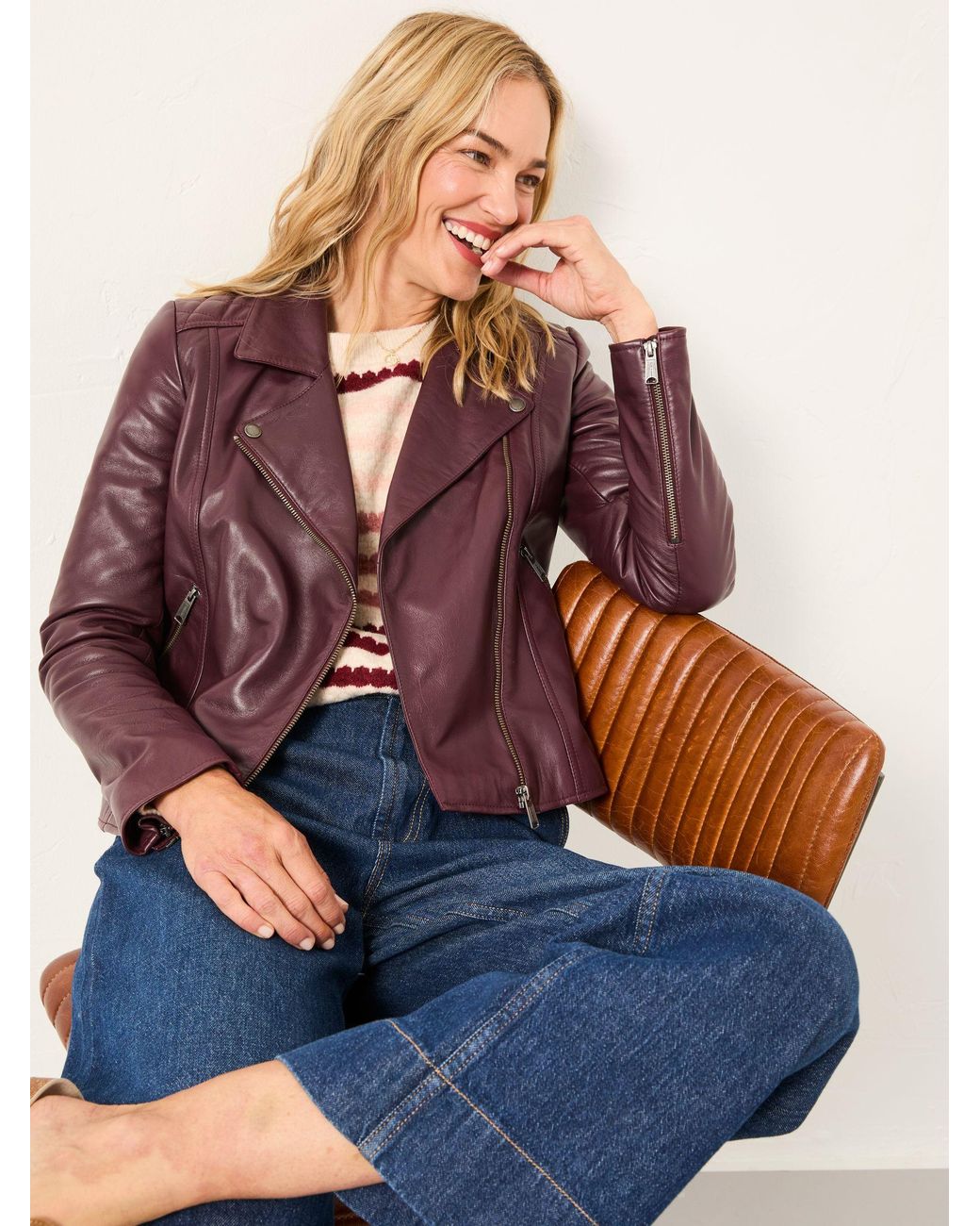 FatFace Blue Bethany Leather Biker Jacket
