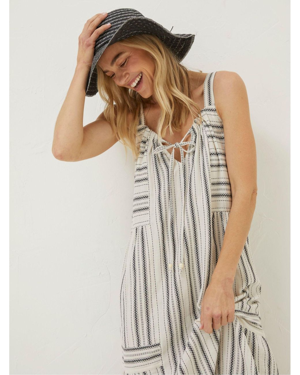 FatFace Natural Tulum Stripe Midi Dress
