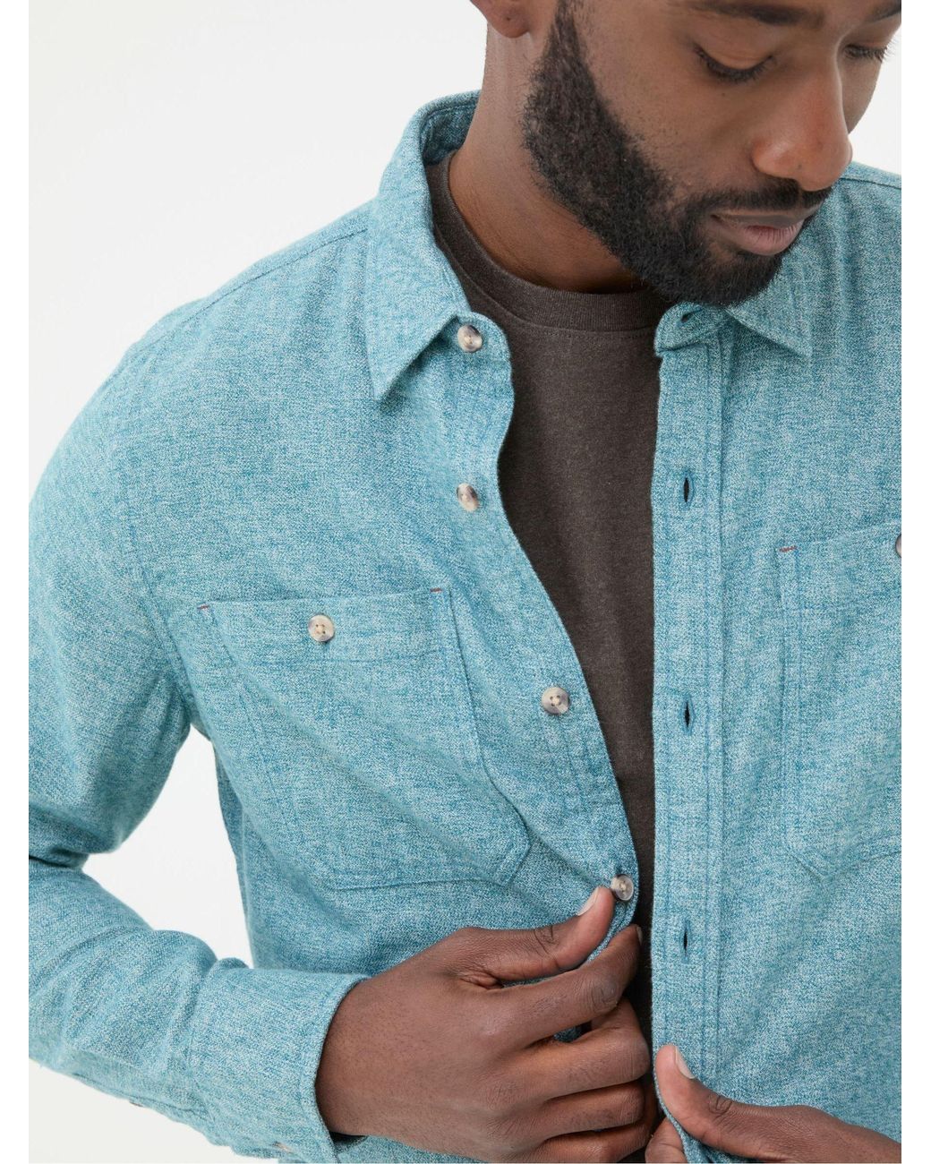 FatFace Blue Long Sleeve Malton Shirt for men