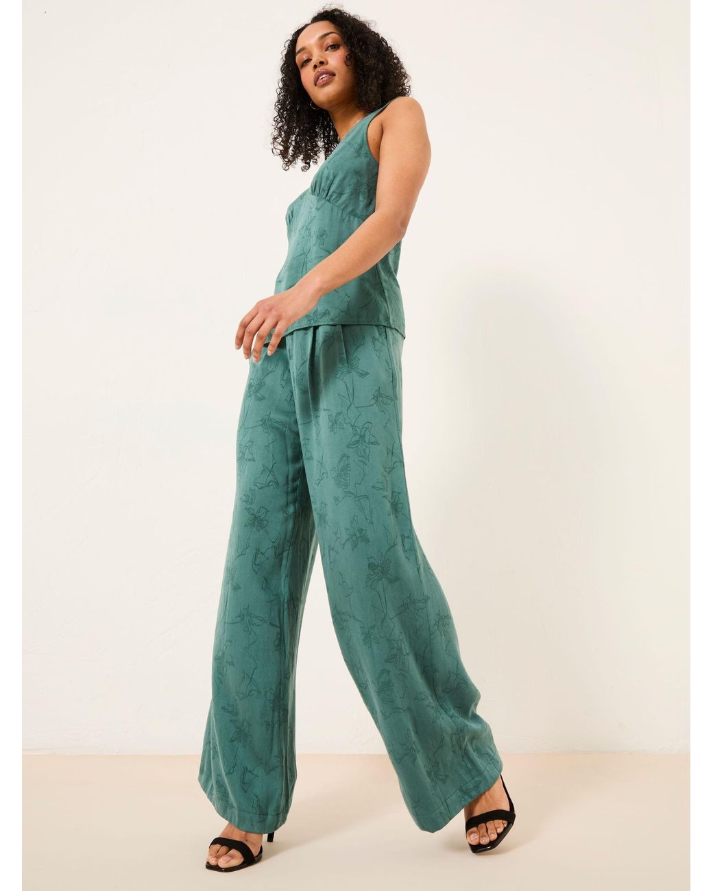 FatFace Green Kingston Printed Satin Trousers