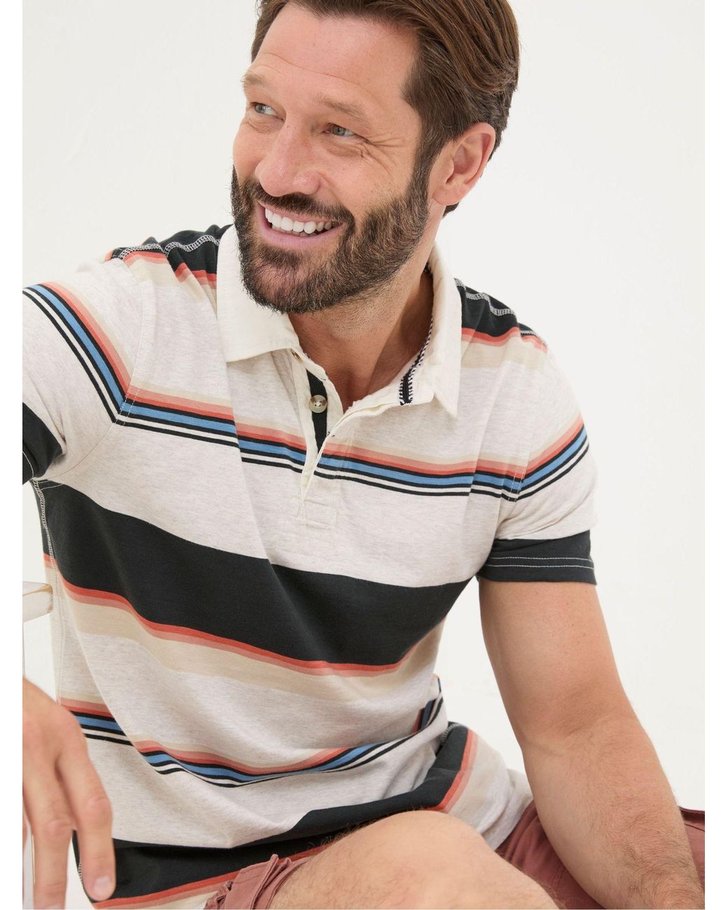 FatFace White Hastings Stripe Polo Shirt for men