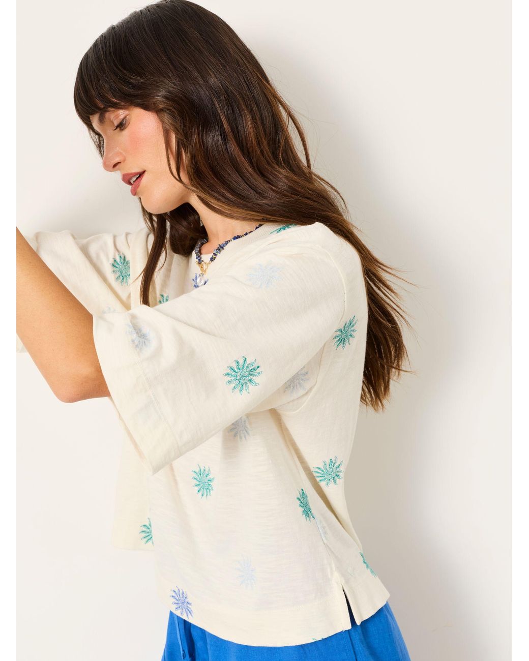FatFace White Kate Sun Embroidered T Shirt
