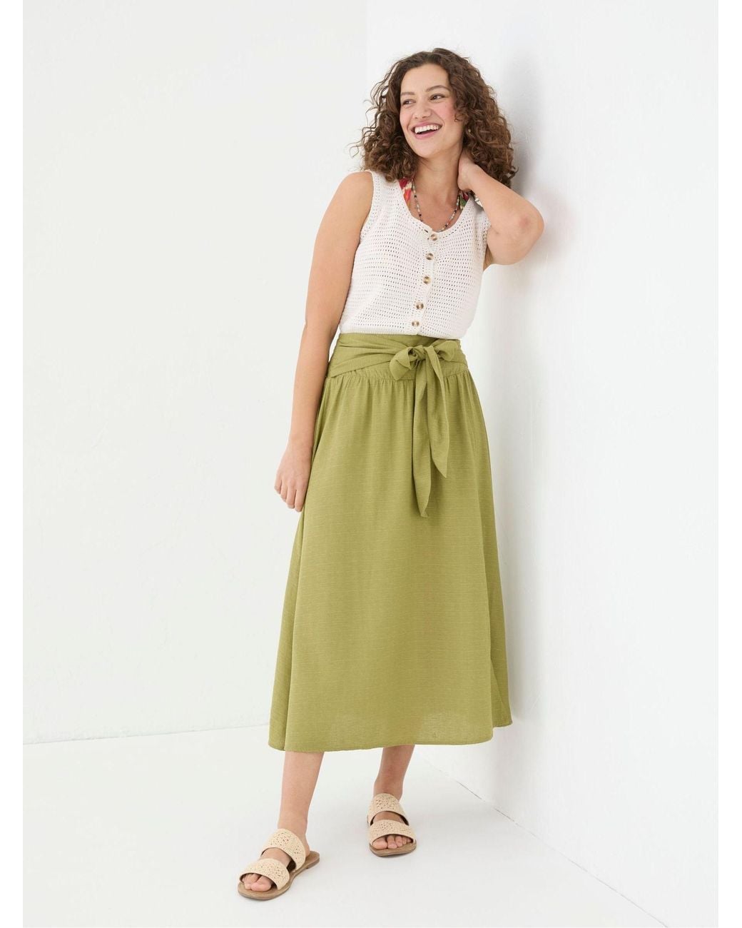 FatFace Green Sascha Midi Skirt