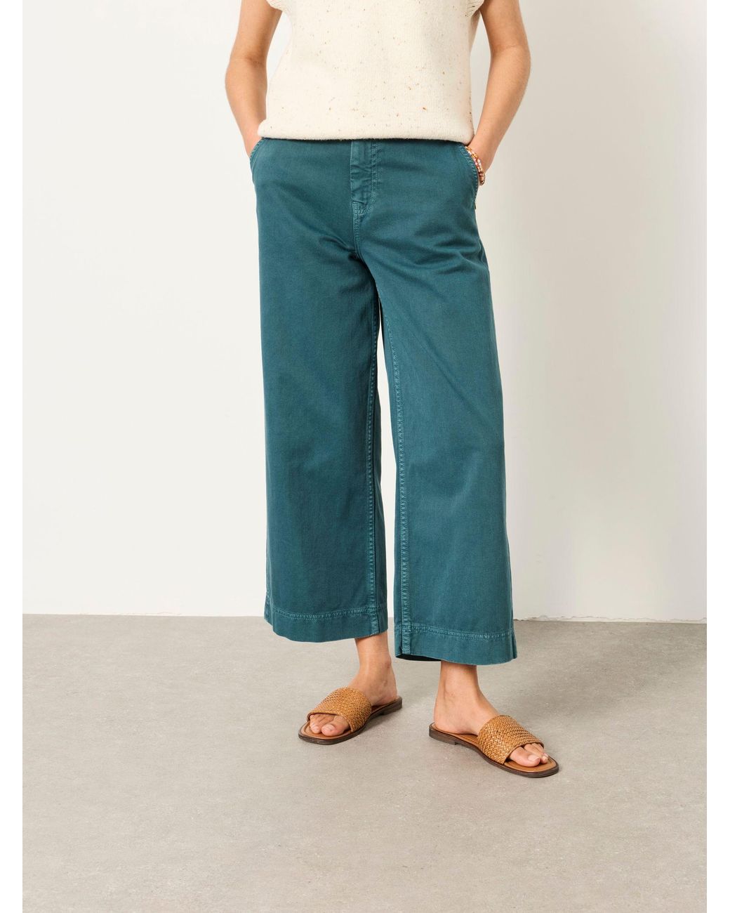 FatFace Green Hove Wide Leg Cropped Trousers