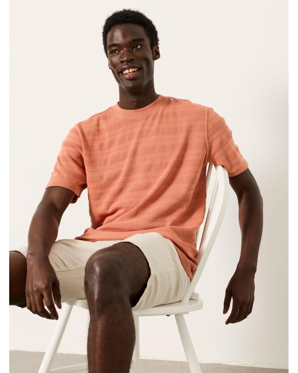FatFace Pink Bexley Relaxed Fit Textured Stripe Tshirt for men