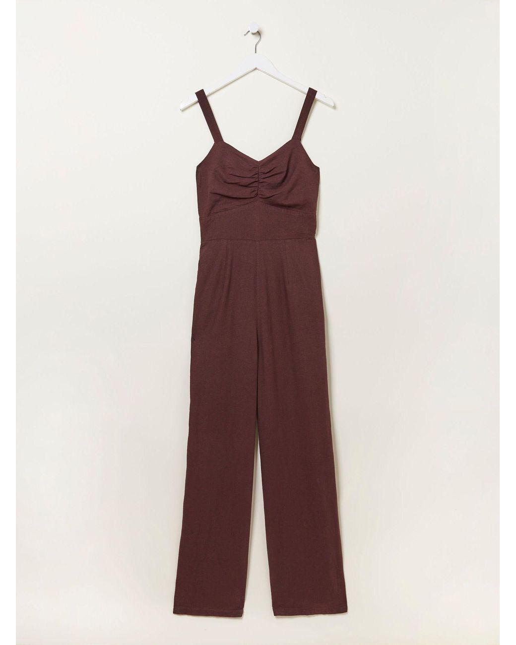 FatFace Brown Linen Vic Jumpsuit