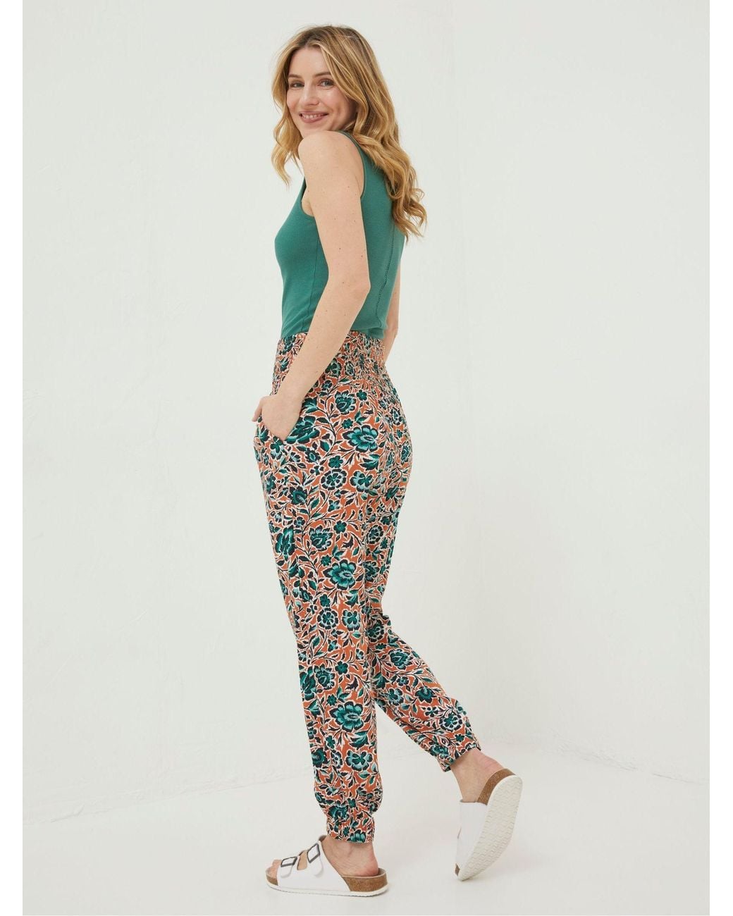 FatFace Orange Shirred Cuffed Sketched Trousers