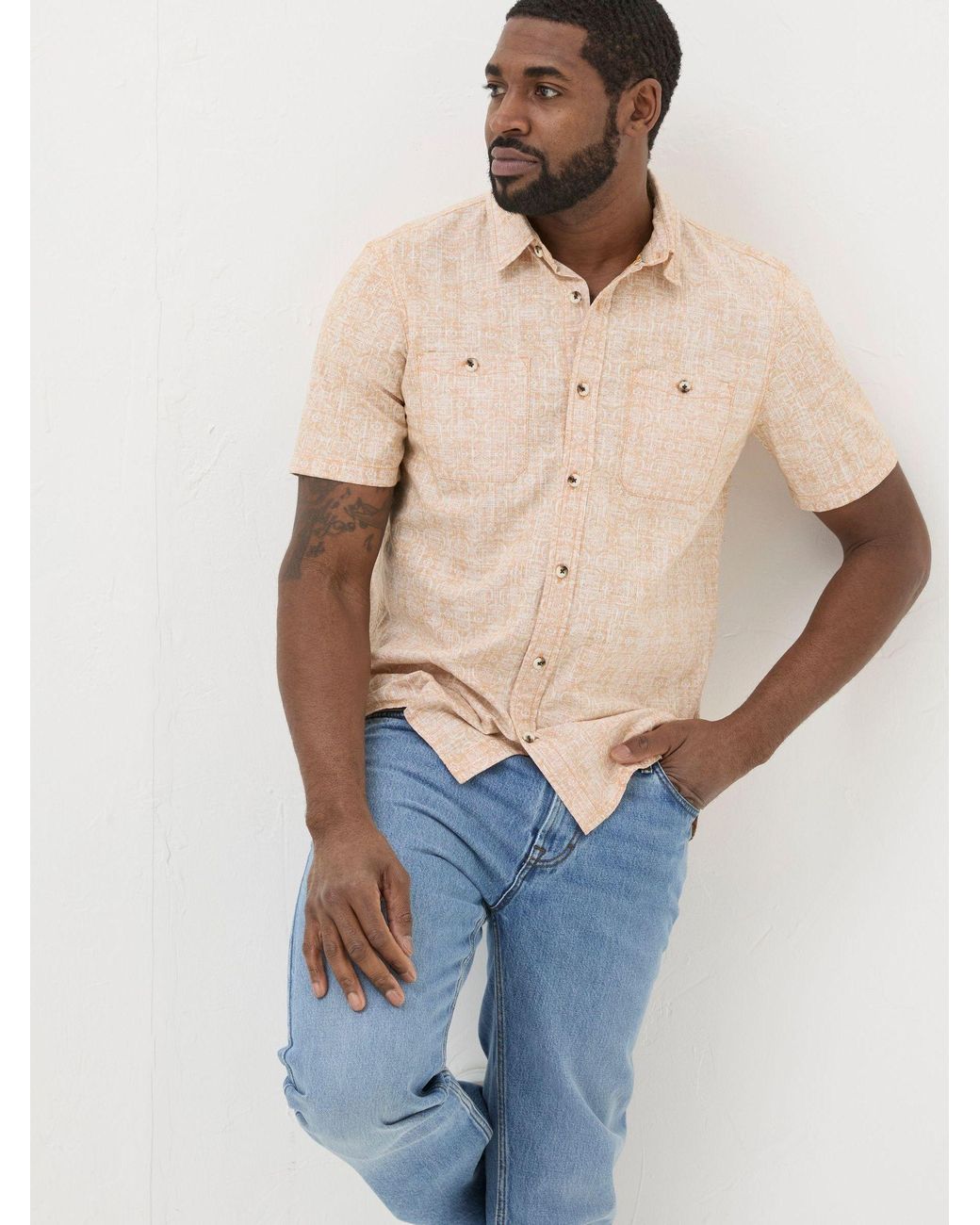 FatFace Blue Beckley Tile Print Shirt for men