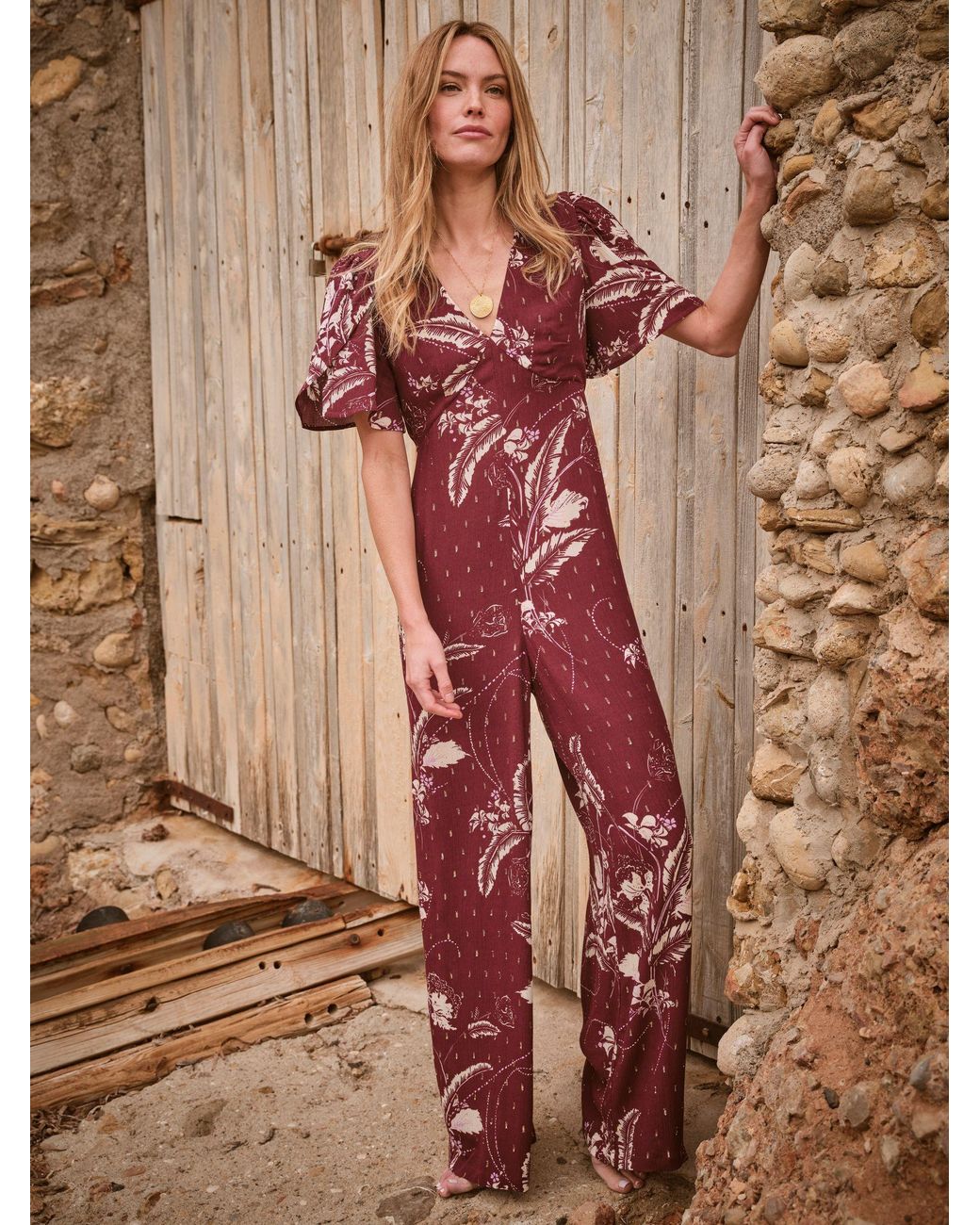 FatFace Brown Azalea Floral Print Jumpsuit