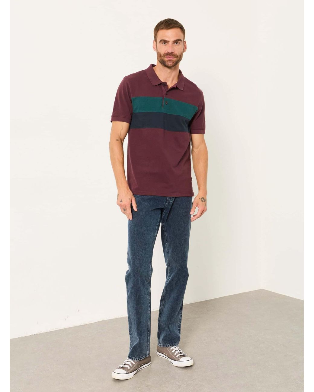 FatFace Red Fatface Clifton Plum Colour Block Pique Polo Shirt for men
