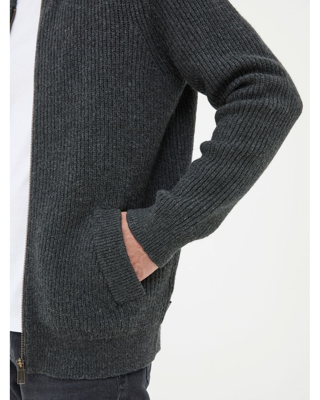 FatFace Gray Knitted Bomber Cardigans for men