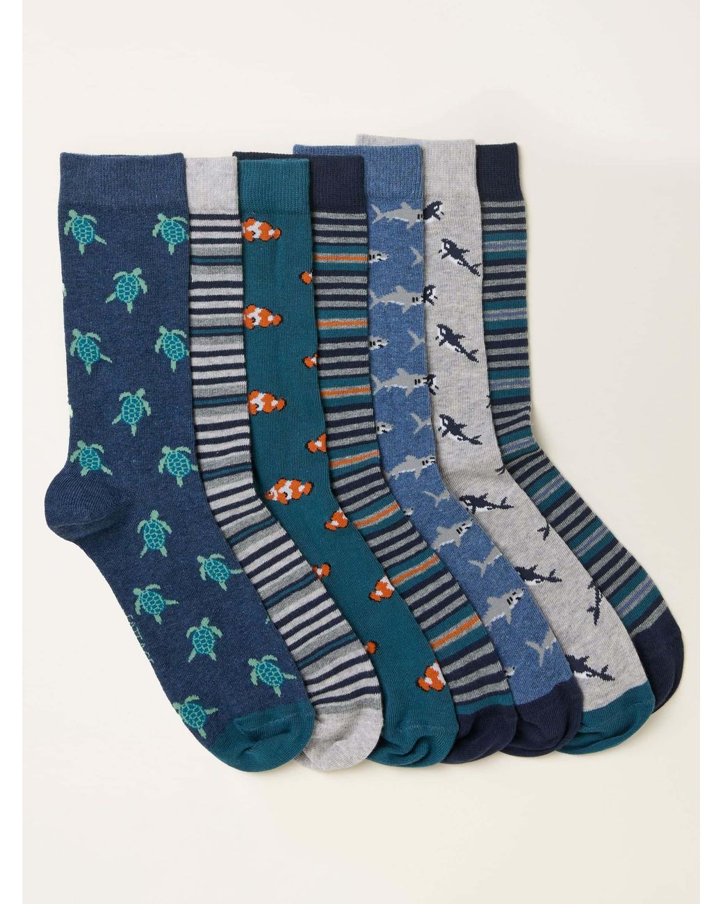 FatFace Blue Fatface 7 Pairs Of Sealife Socks for men