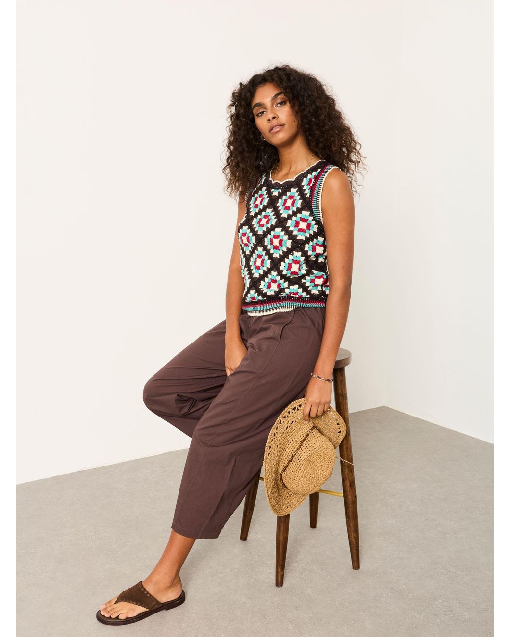 FatFace Brown River Poplin Tapered Trousers
