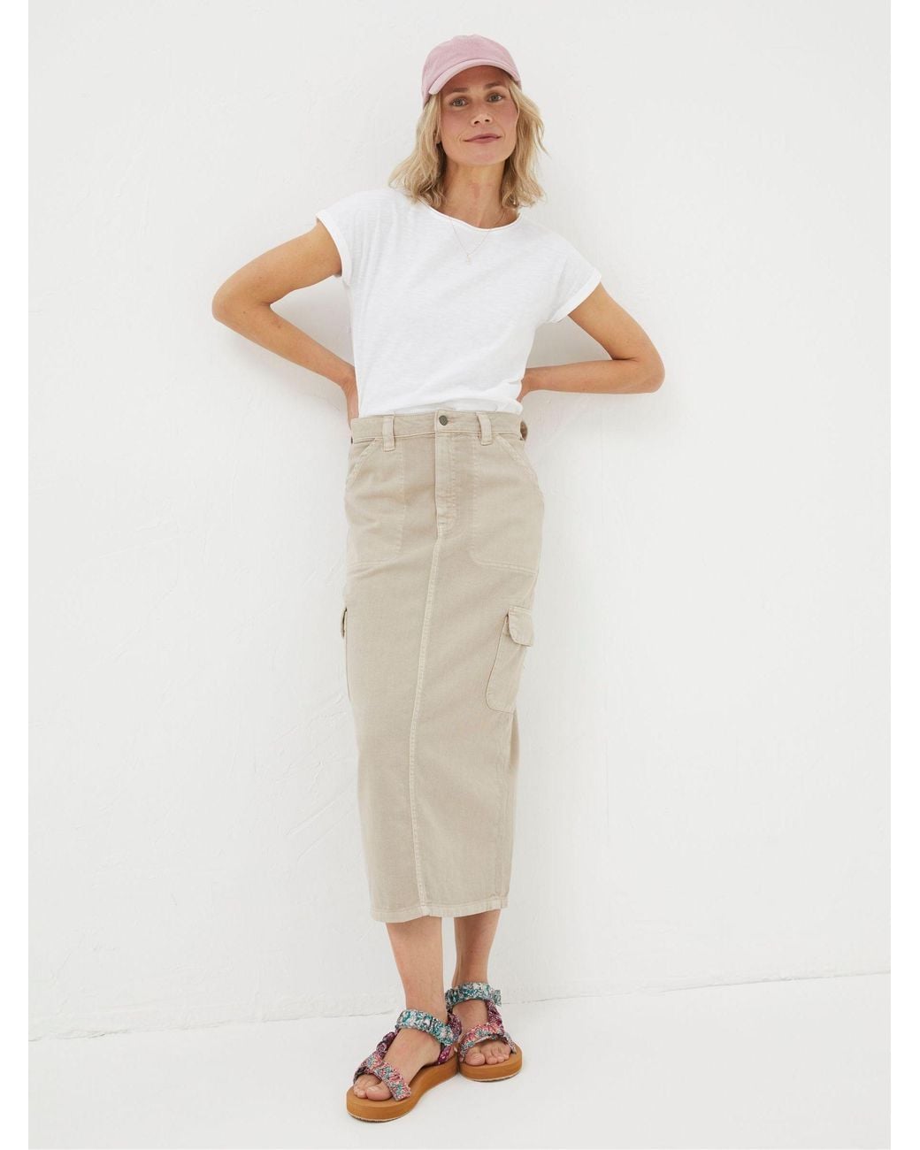FatFace White Candace Cargo Midi Skirt