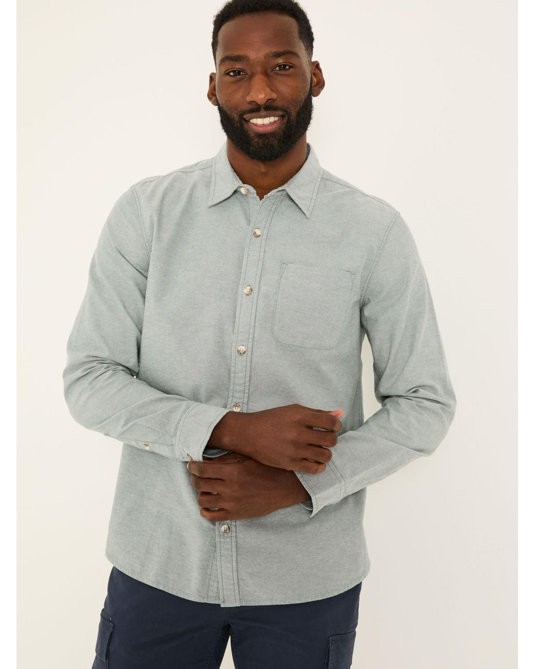 FatFace Gray Fatface Long Sleeve Oxford Shirt for men