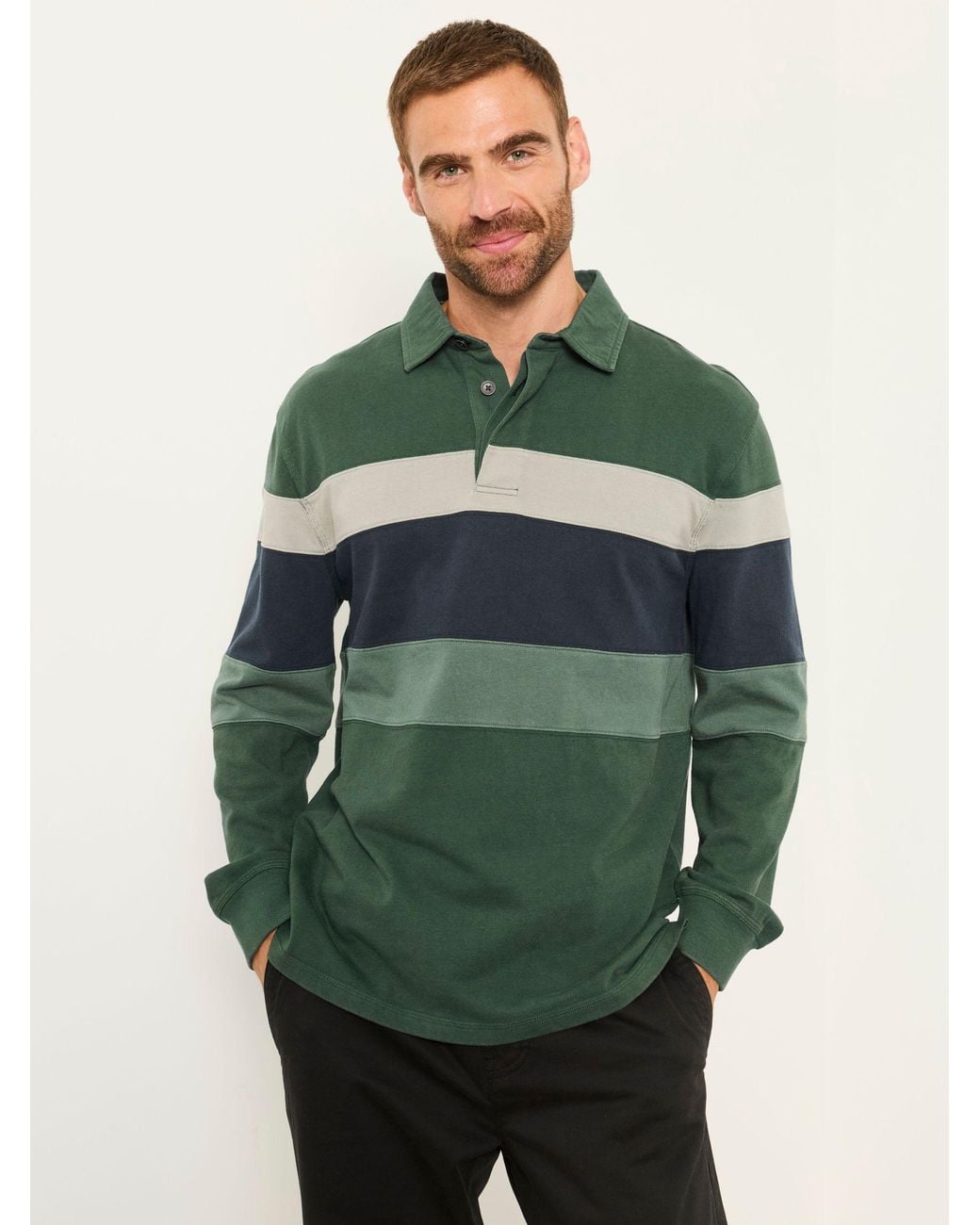 FatFace Green Long Sleeve Chest Stripe Rugby for men