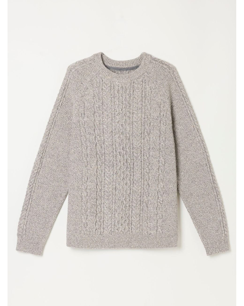 FatFace Natural Penton Knitted Cable Crew Jumper for men