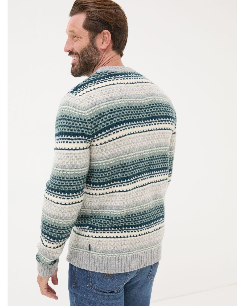 FatFace Gray Calder Stripe Knitted Jumper for men
