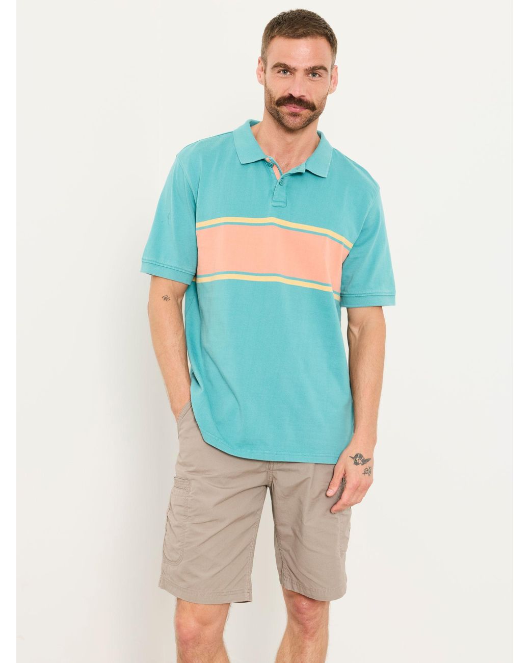 FatFace Blue Ashton Chest Stripe Polo Shirt for men