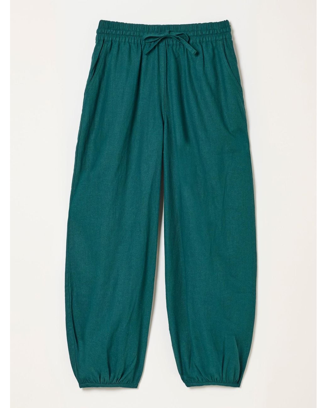 FatFace Green Amelia Linen Wide Leg Cuffed Trousers