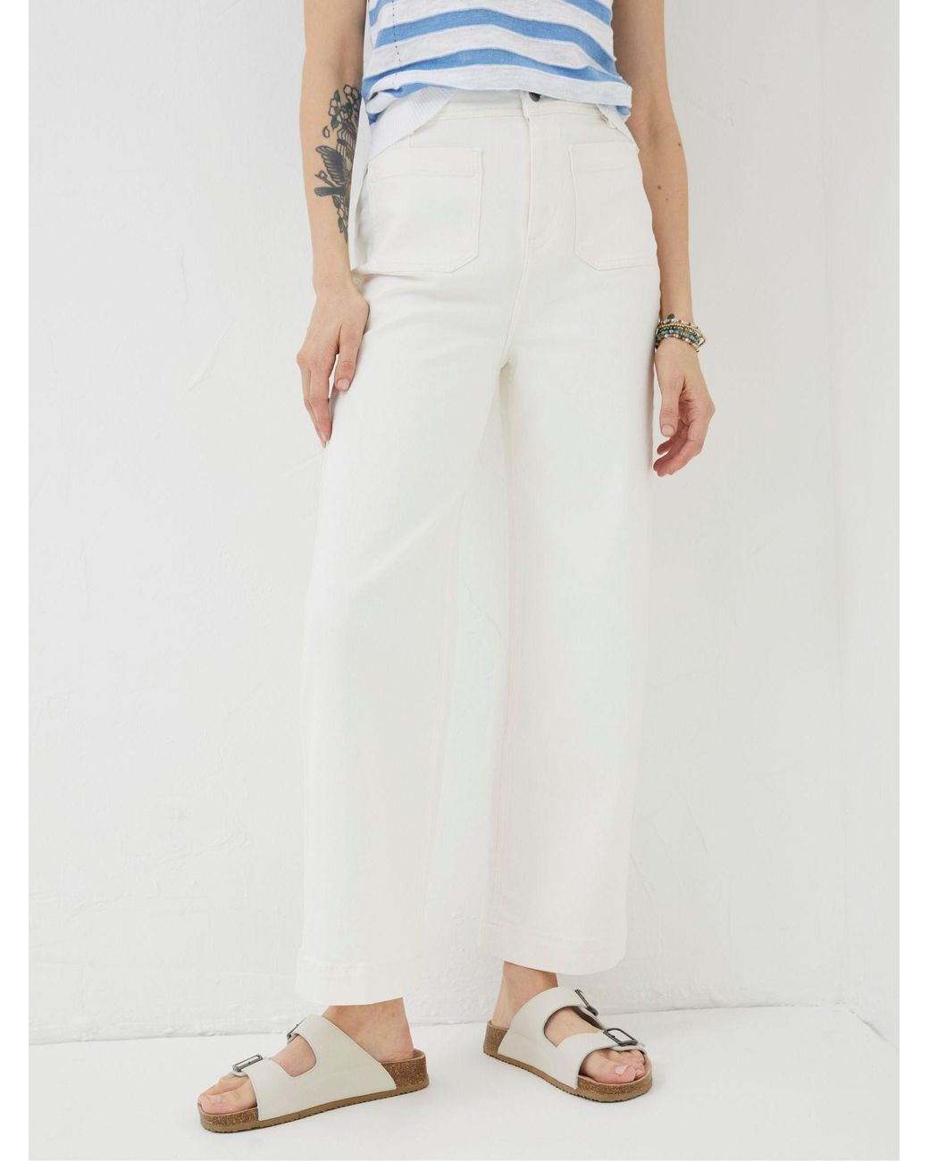FatFace White Keswick Wide Leg Cropped Jeans