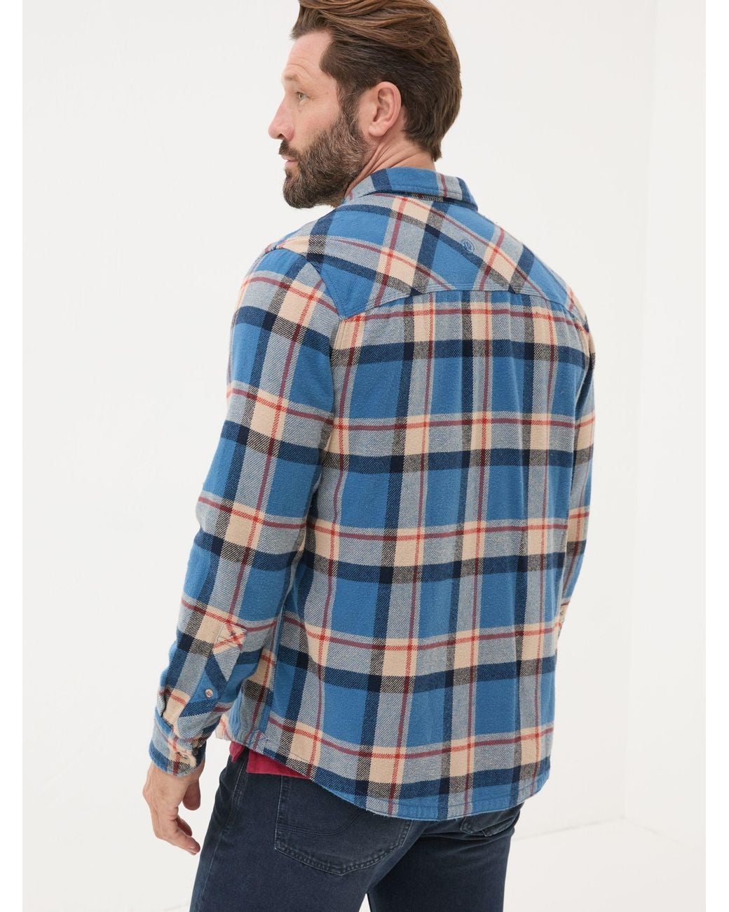 FatFace Gray Long Sleeve Borne Check 100% Cotton Shirt for men