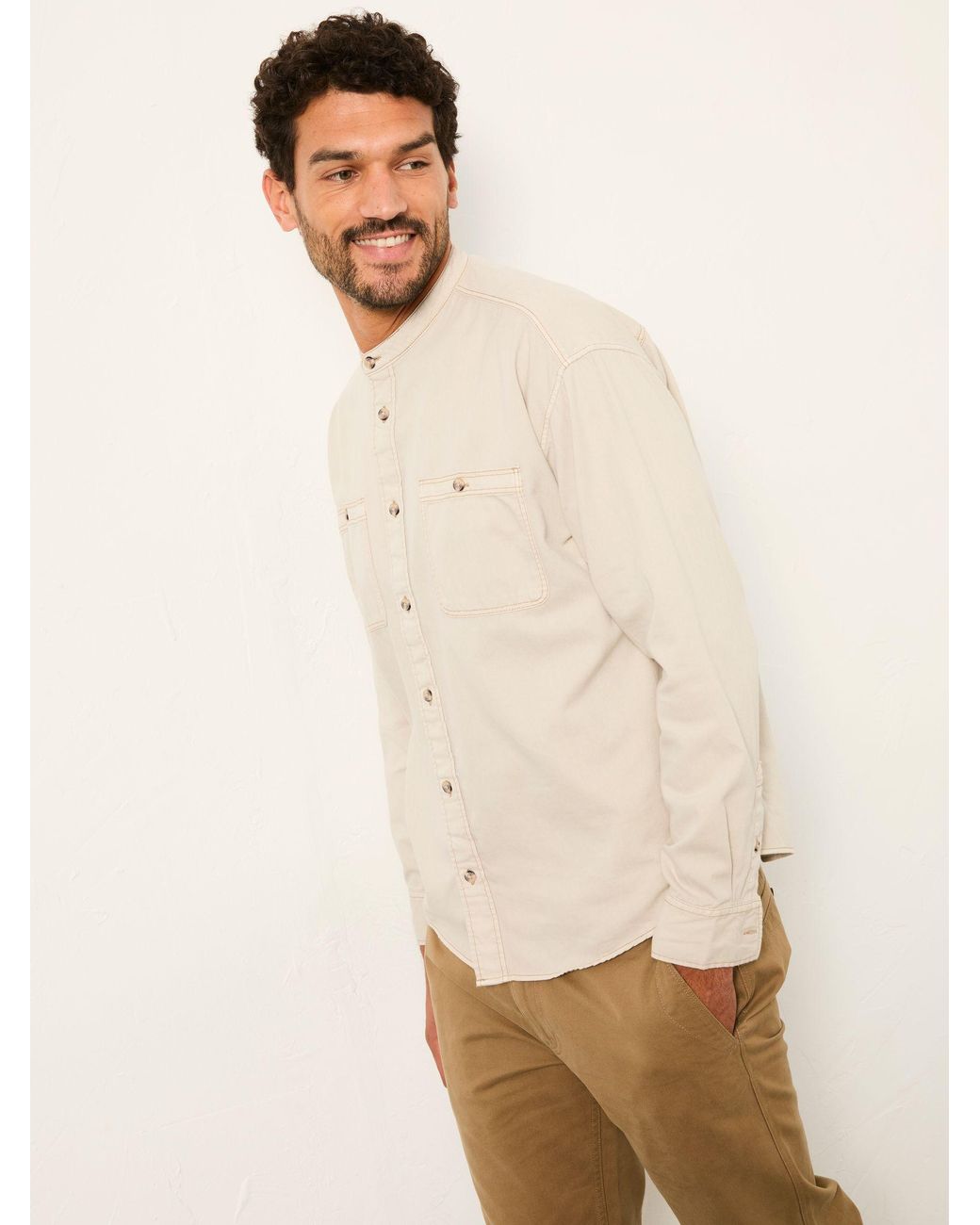 FatFace Natural Long Sleeve Grandad Utility Shirt for men